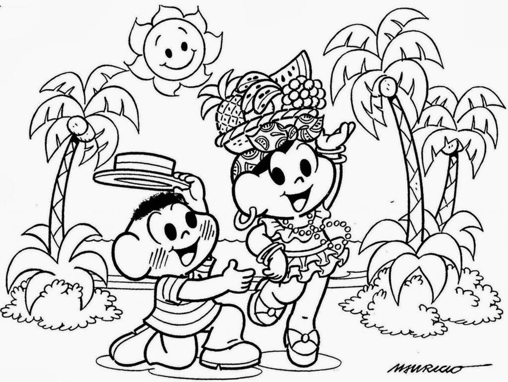 Atividade para colorir sobre a primavera com a Turma da Mônica